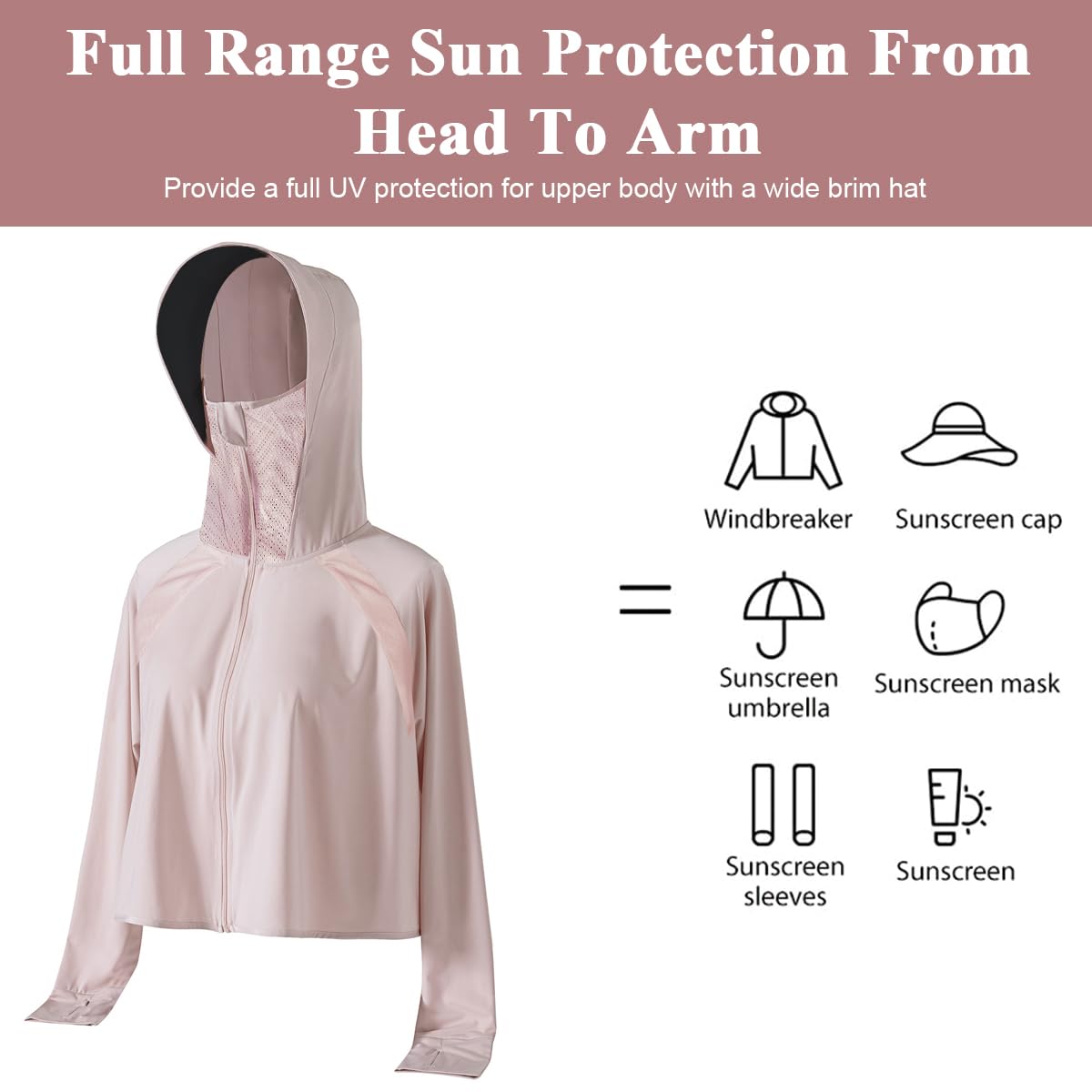 PALAY Women's Sun Protection Jacket with SPF 50+ Wide Brim Hat and Face Mask | Lightweight Nylon Outdoor Hoodie