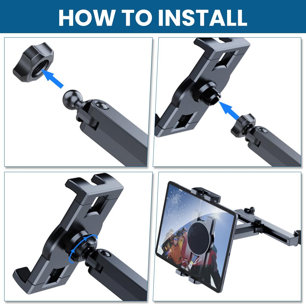 STHIRA Tablet Holder for Car Headrest with 3 in 1 Adjustable Extension Arm | 4.7–12.9 in Universal Mount