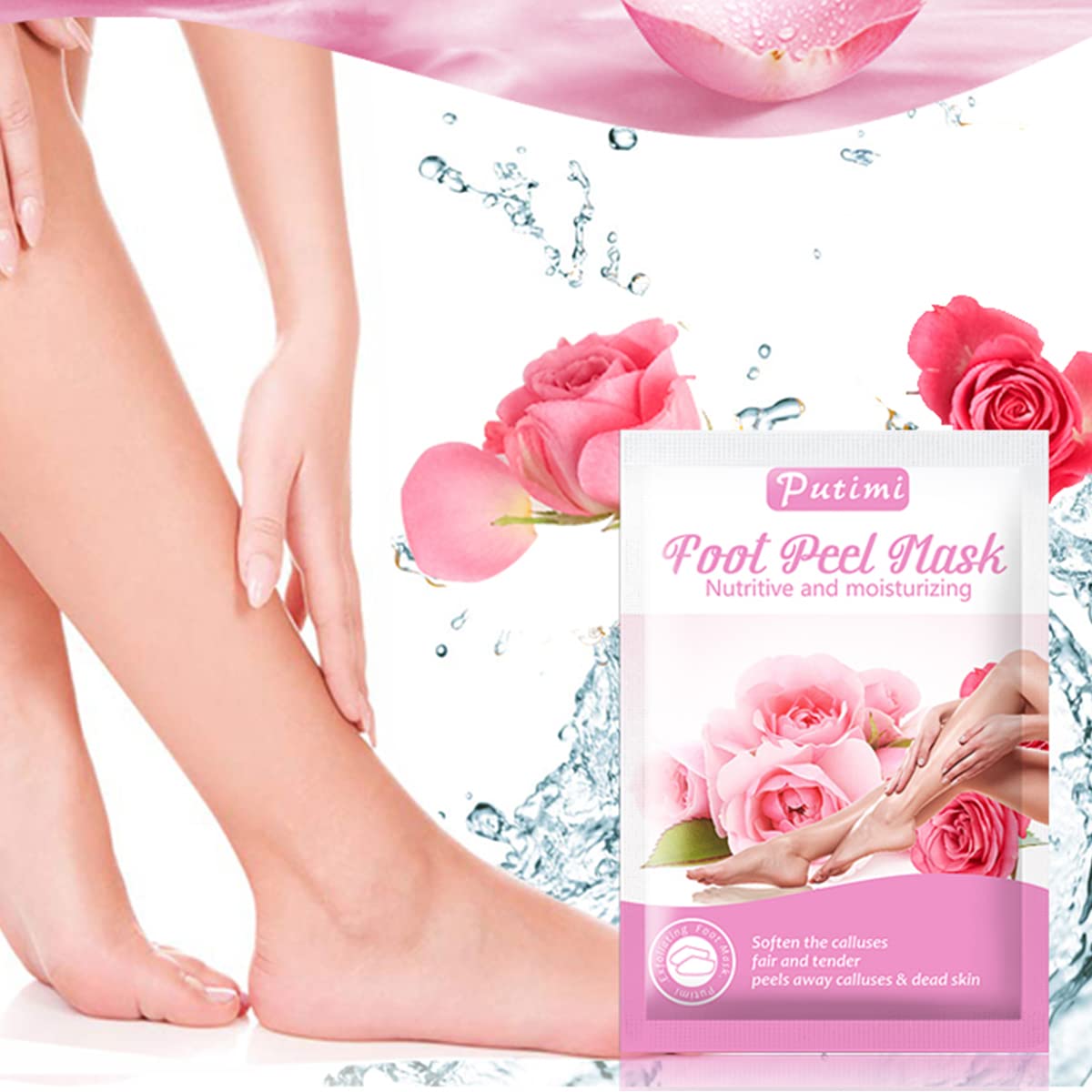 ZIBUYU Rose Exfoliating Foot Peel Mask for Dead Skin Removal with Natural Essence 2 Pairs