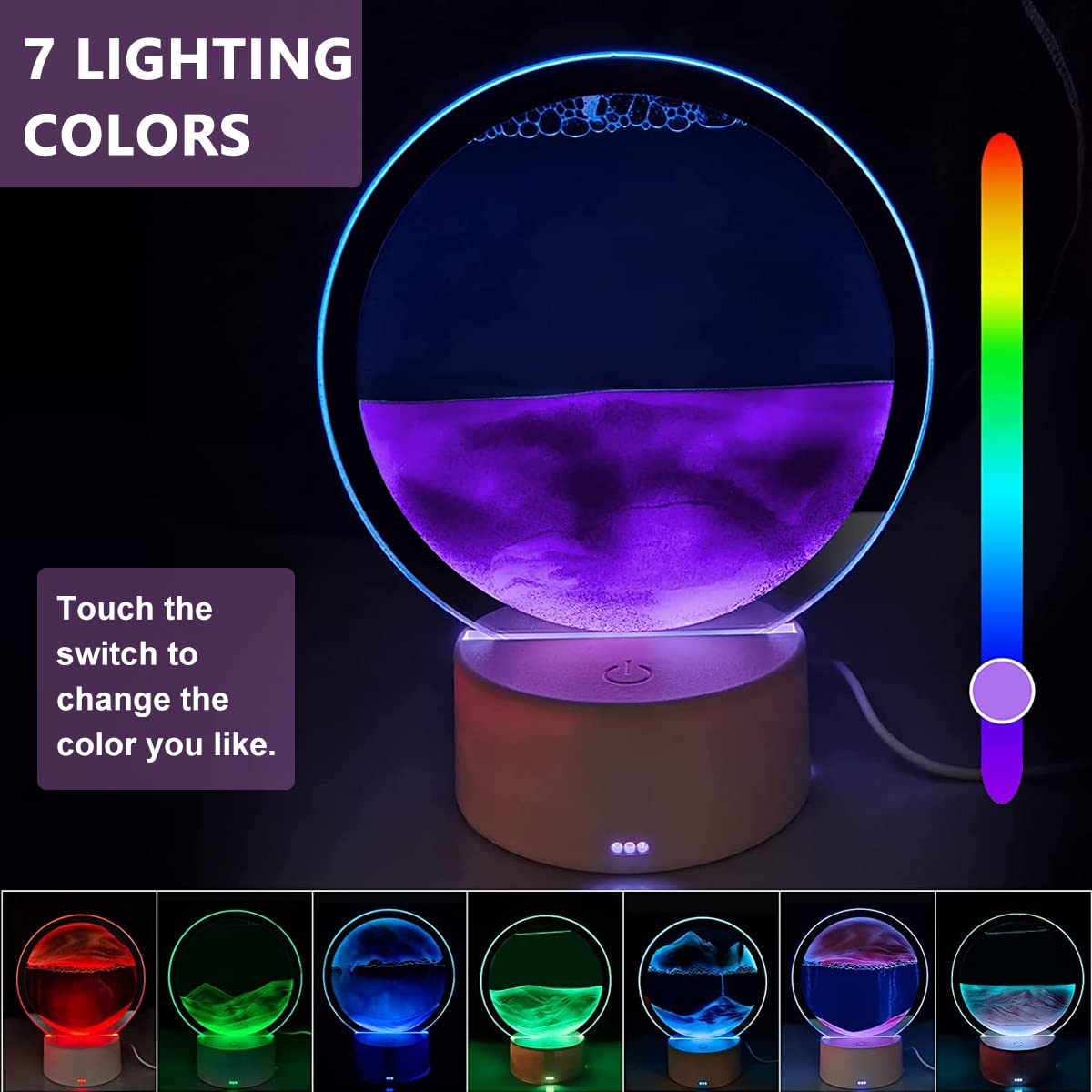 HASTHIP Moving Sand Art Desk Decoration for Home and Office with LED Light Base | Relaxing Glass Showpiece Gift