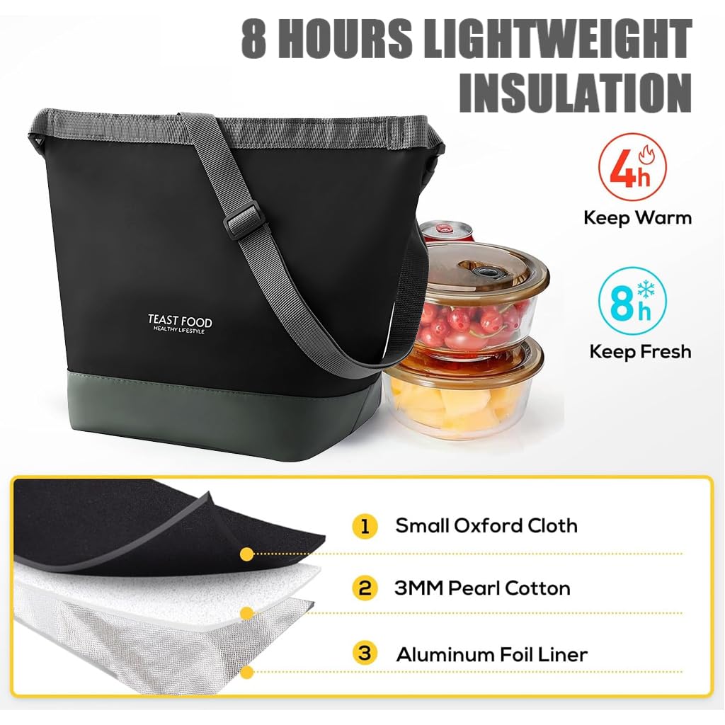 HASTHIP Lunch Bag for Work and Travel with Quick Release Buckle Handle 20x15x28cm | Waterproof Oxford Cloth Thermal Cooler
