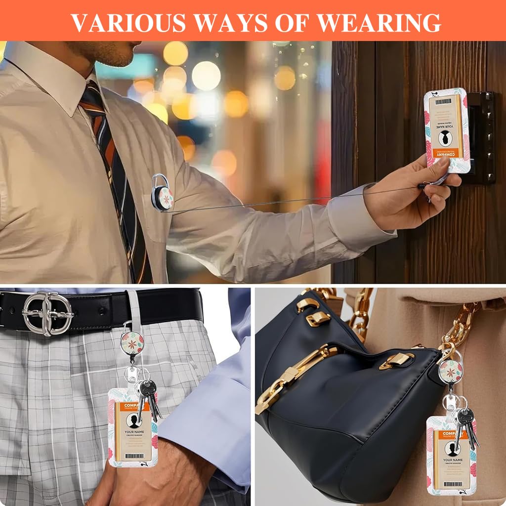 HASTHIP ID Badge Holder Keychain with 24 in Retractable Wire & 19 in Detachable Lanyard for Keys and Cards | Quick Carabiner Clip for Work or Travel
