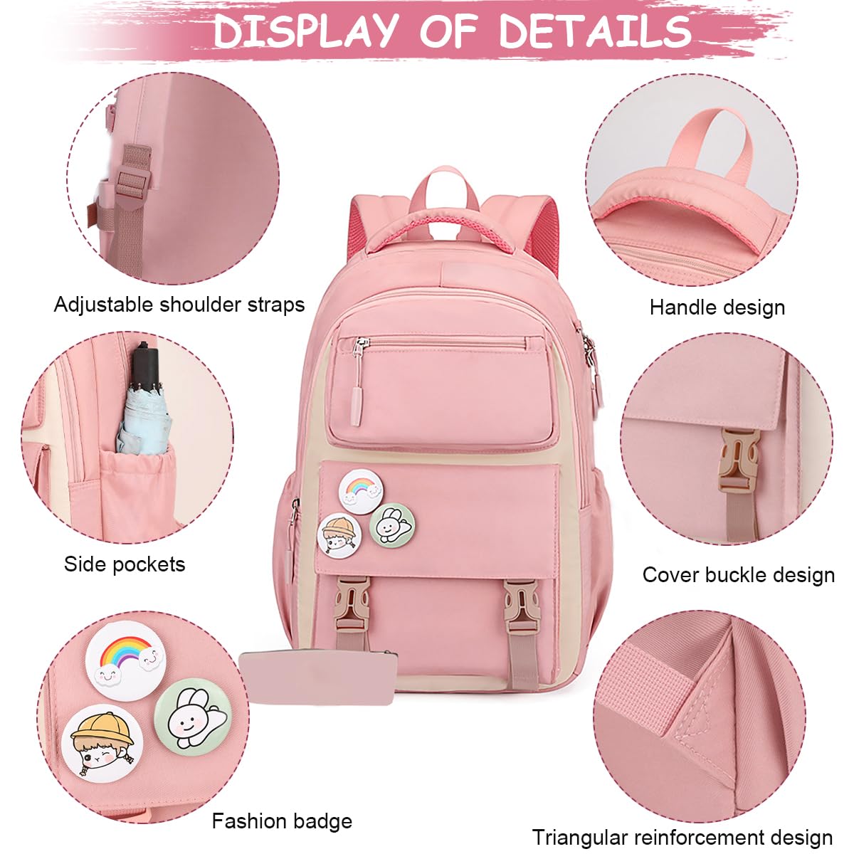 FANCYKU Backpack for Girls with 15.6 in Laptop Compartment and Waterproof Oxford Cloth | BTS Print School Bag