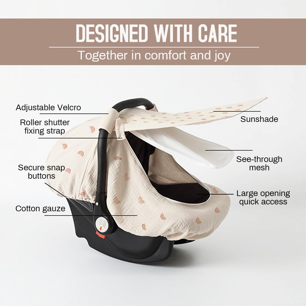 ZIBUYU Sun Shade Cover for Newborn Carry Cot with Zip Mesh Window and Soft Cotton Fabric | Breathable Insect Protection for Infant Sleep