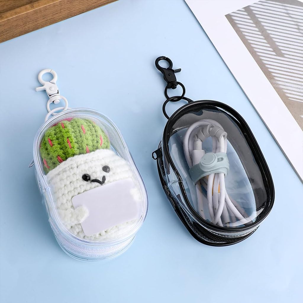 ZIBUYU Cable Organiser Transparent Pouch for Travel featuring Metal Clasp and Zipper | Waterproof PVC Bag for Chargers and Earphones