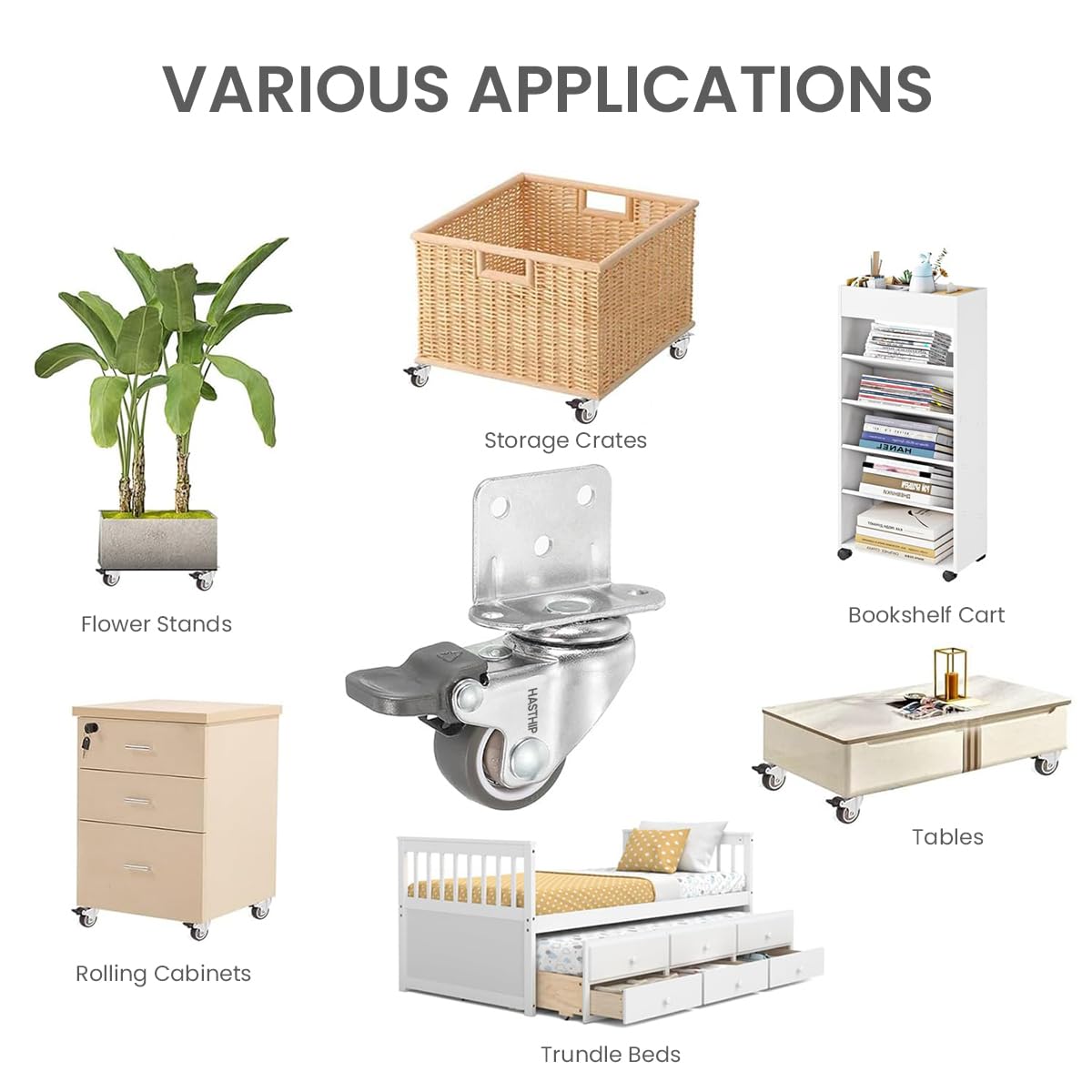 HASTHIP L Shaped Caster Wheels for Furniture with 360 Degree Swivel Plate and TPE Rubber Set of 4 1 inch Load 200 lbs