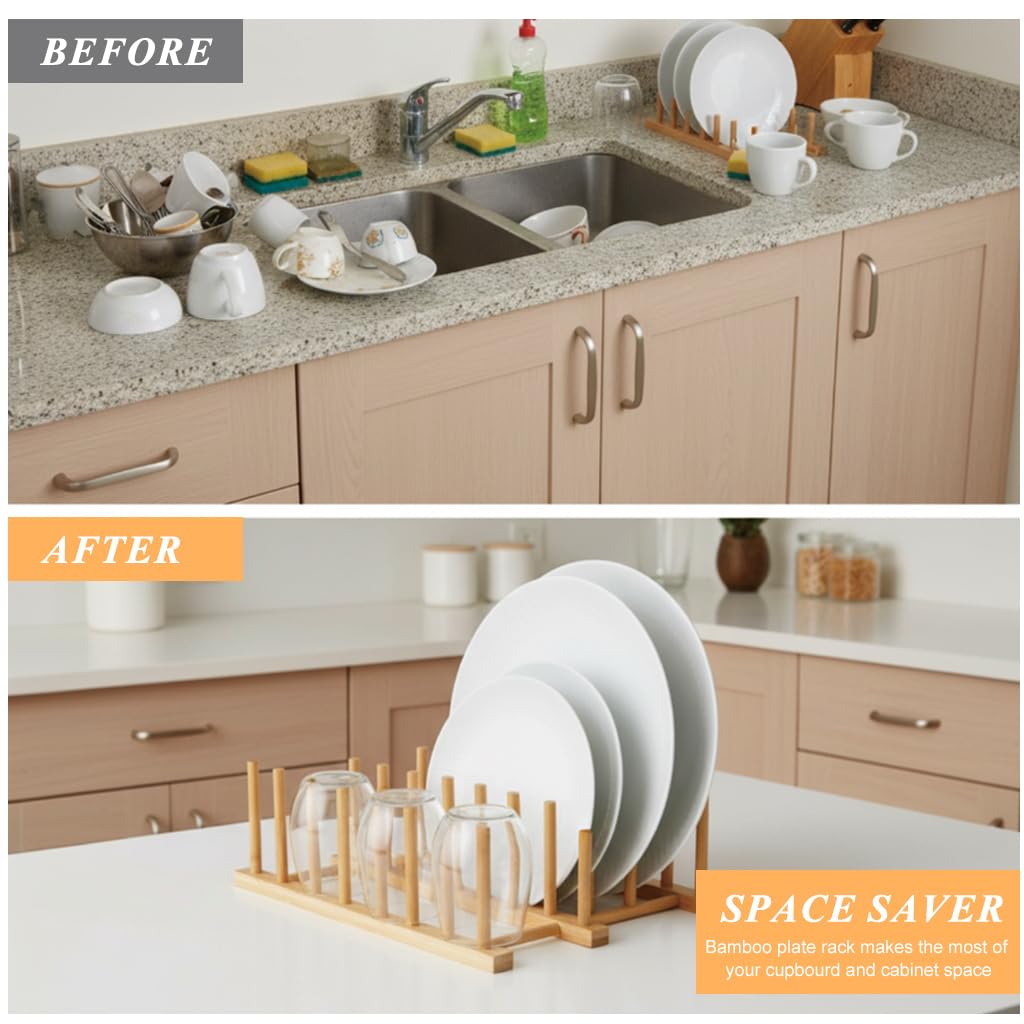 Zibuyu Bamboo Dish Rack for Kitchen Organization with Foldable Space Saving Design
