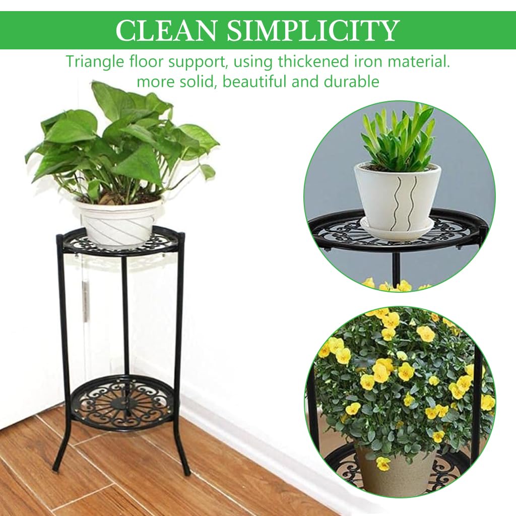 HASTHIP Double Layer Plant Stand for Indoor and Outdoor Use featuring Hollow Out Trays | 60cm Metal Holder in Elegant White