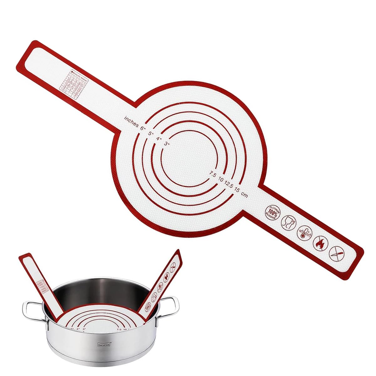 Supvox Silicone Baking Mat for Dutch Oven Bread with Long Handles 8.3 in | Red Heat Resistant Reusable Sheet