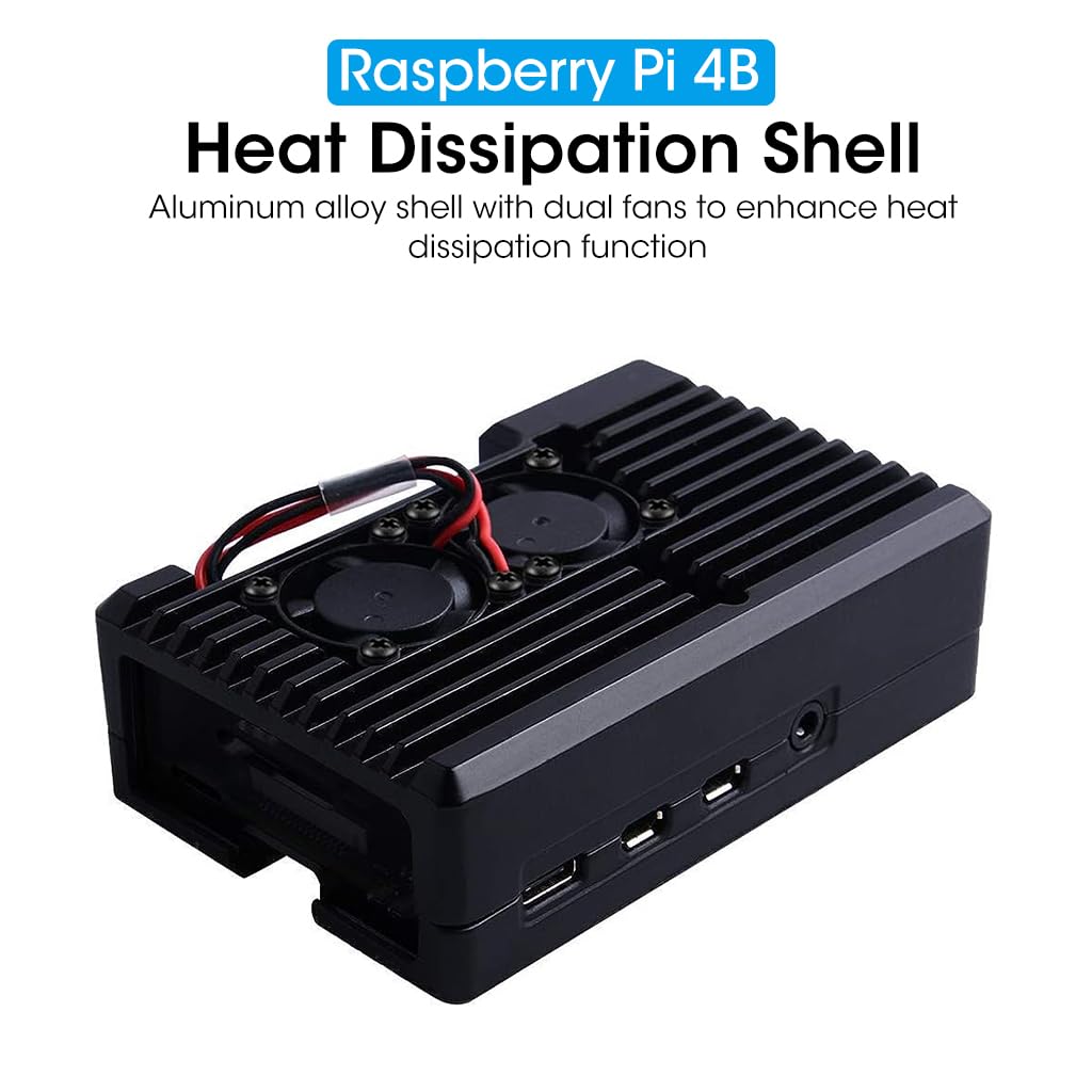 Verilux® Aluminum Alloy Case for Raspberry Pi 4 Model B, Case for Raspberry Pi 4 with Dual Cooling Fan, Raspberry Pi 4 Passive Aluminum Alloy Case with Cooling Fan for Raspberry Pi 4 Model B