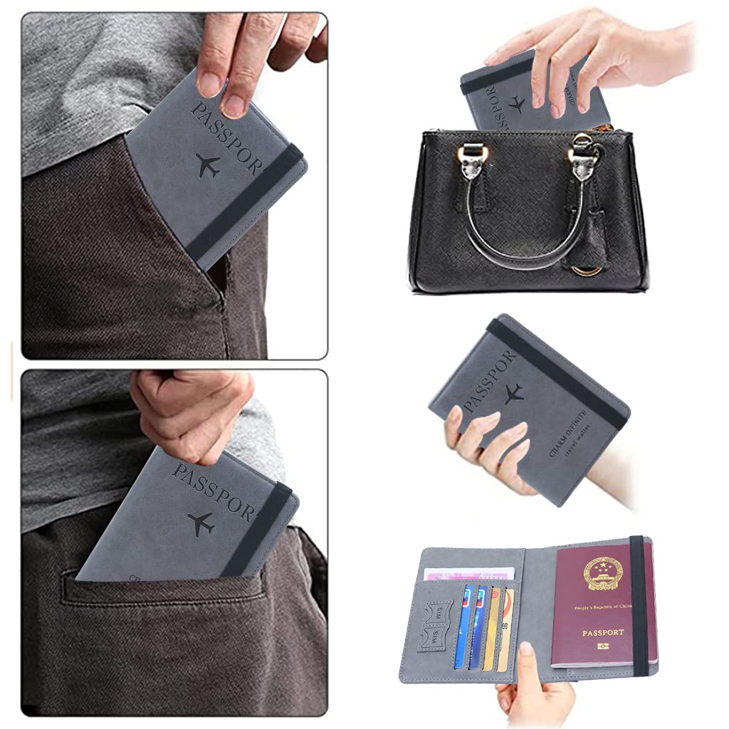 ZIBUYU® Passport Cover for Men, Women Travel Stylish PU Leather Passport Holder for Women and Men RFID Wallet Cover Card Holder Passport Case Bag Card Holder Passport Case Cover for Women & Men - Grey