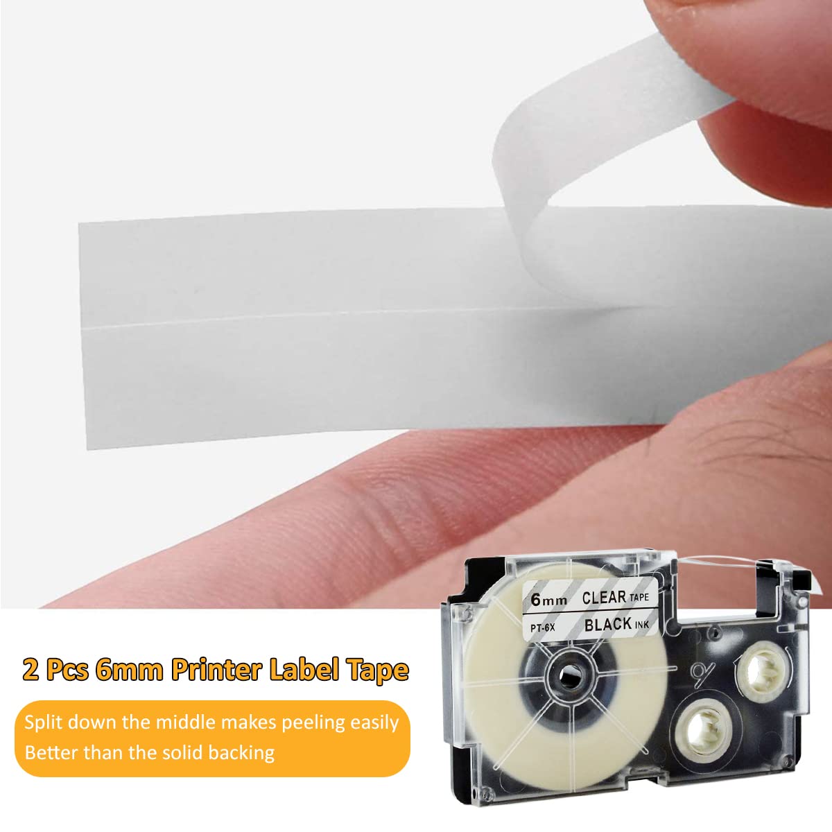 ZIBUYU Label Printer Tape for Casio KL Series with Split Back Design 6 mm x 8 m | Black on White