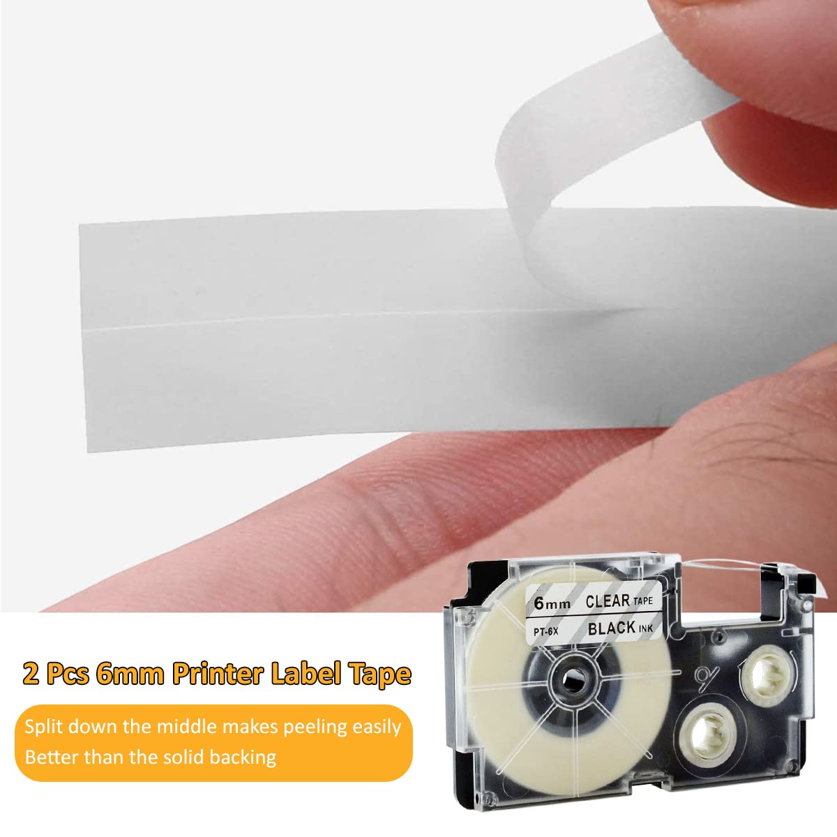 HASTHIP 2 Pcs 6mm Label Printer Tape Compatible Casio XR-6WE 6mm Labeling Tapes Replacement for KL-120, KL-60, KL-820, KL-7400, KL-G2, KL-HD1 Ez Label Maker (Black Ink on White Tape -6 mm x 8m)