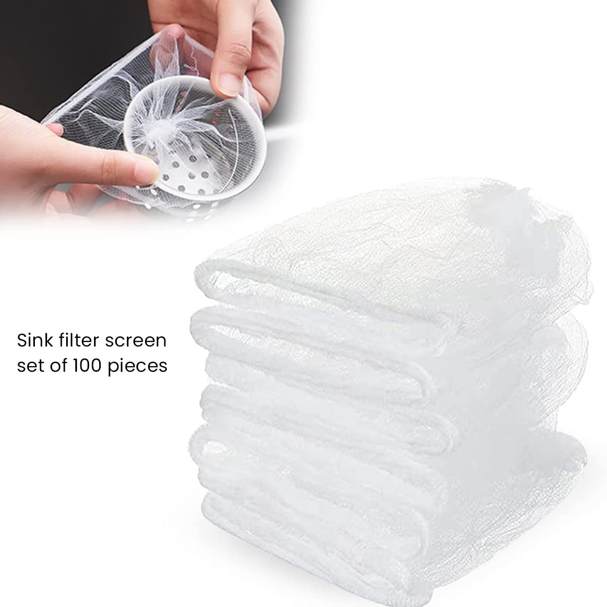 HASTHIP® 100PCS Kitchen Sink Filter Bag, Mesh Sink Strainer Bags, Kitchen Filter Mesh Bag Anti Clogging Elastic Kitchen Mesh Trash Bag, Fits Most Sizes of Sink Strainer