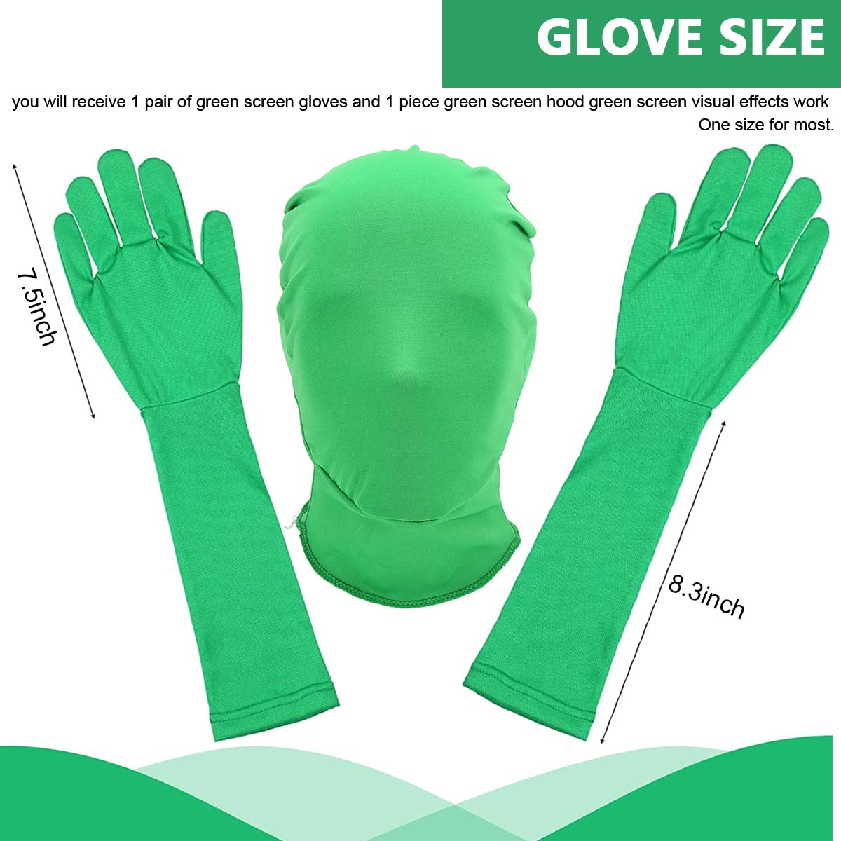 Verilux® Green Screen Photography Props Green Headcover and Long Sleeve Gloves Chroma Key Special Effects Background Chroma Keying Green Gloves and Head Cover for Digital Image and Video Editing