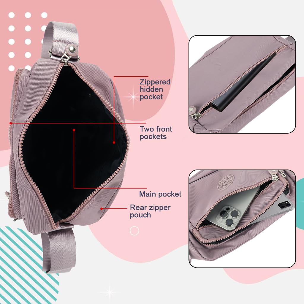 Zibuyu Womens Crossbody Bag for Travel with Multi Pocket Design and Waterproof Nylon | Pink