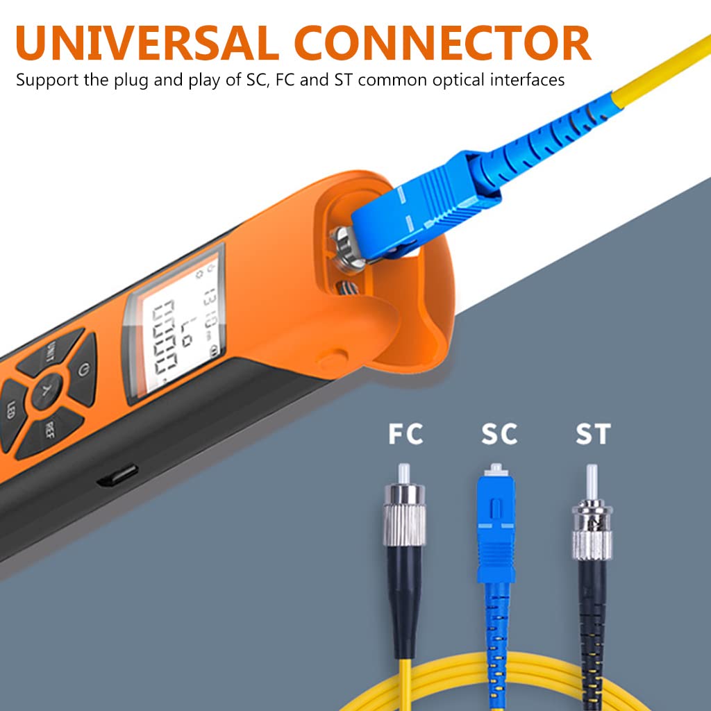 Serplex® Optic Power Meter, USB Rechargeable -70~+10 dBm Optical Fiber Meter with LED Flashlight, Fiber Light Meter for Testing 7 Calibrated Wavelengths, Compatible with SC, FC, ST Interface