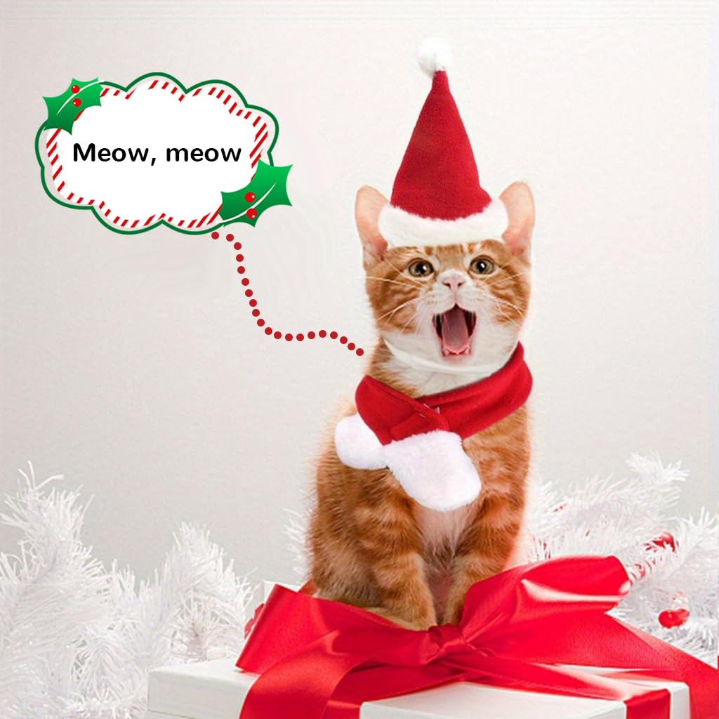 Qpets Christmas Cat Costume Set for Holiday Photos with Adjustable Hat and Scarf 36 cm