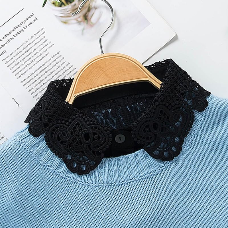 PALAY Lace Fake Collar for Women featuring 4 Button Design and Nylon Yarn Material | Elegant Black Detachable Half Shirt Dickey