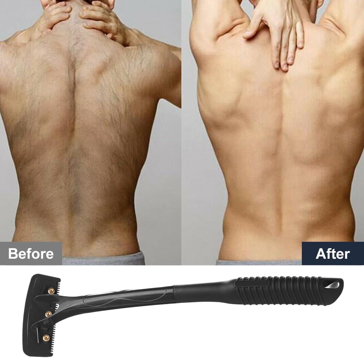 MAYCREATE Back Shaver for Men with 18.3 in Foldable Handle and Screw-Fixed Head | 5 Blades Included