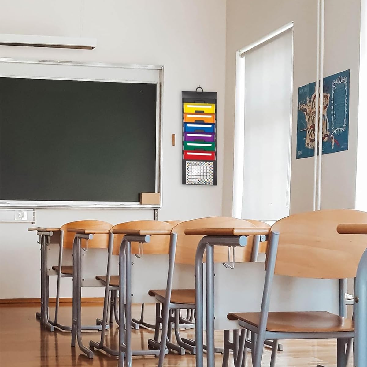 Climberty A4 Hanging File Organizer for Wall Mount with 6 Color Pockets 36x88cm | Polypropylene Folder Carrier