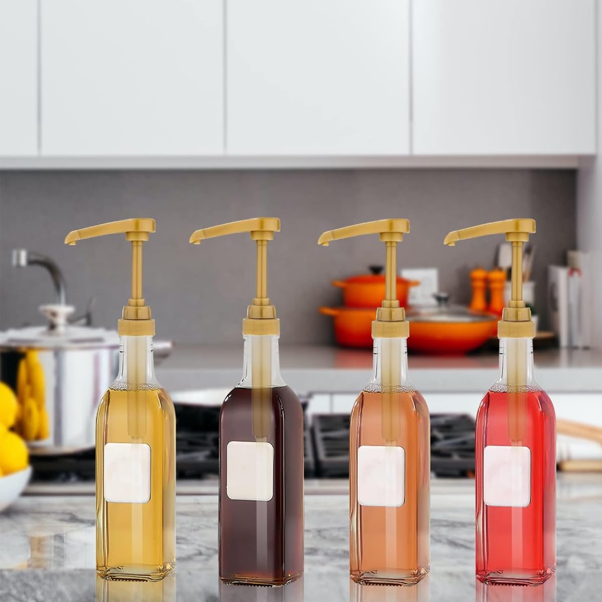 Supvox Gold Coffee Syrup Pumps - 4 Pcs Coffee Creamer Pump Dispenser Milk Pump with 2 Spoon and Cleaning Brush for Gallon Black Cherry Juice Bottle Pumps Soda Can Pump