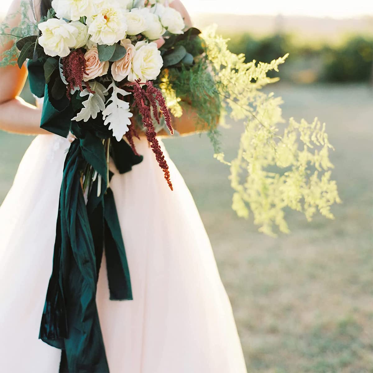 Zibuyu Chiffon Ribbon for DIY Crafts and Gift Wrapping with Ragged Edge Texture | 3 Rolls 1.5 x 7 yd in White Cream & Green