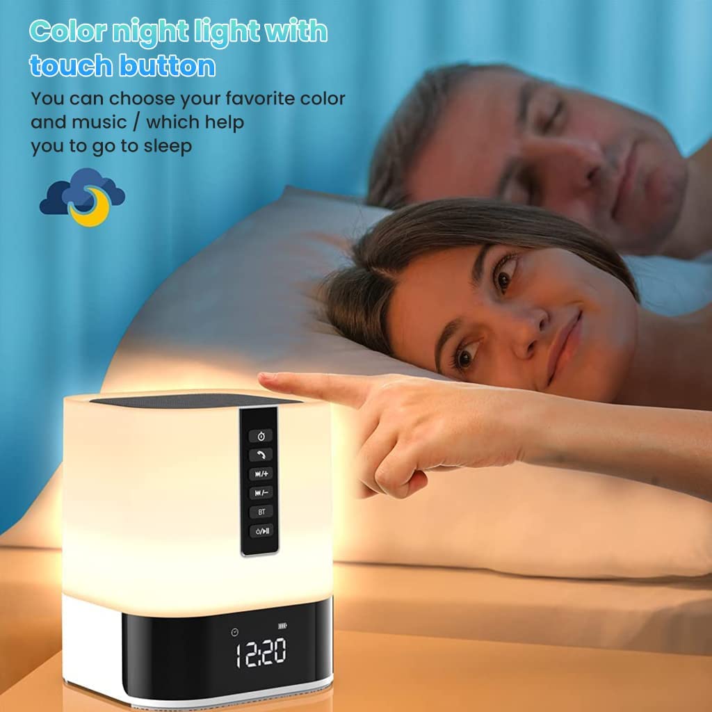 HASTHIP® Night Light Bluetooth Speaker, Wireless Light Touch Light, Alarm Clock Bluetooth Speaker Touch Control Bedside Lamp with White Noise, Support Remote Control, TF Card, U Disk, Brightness Adjusting