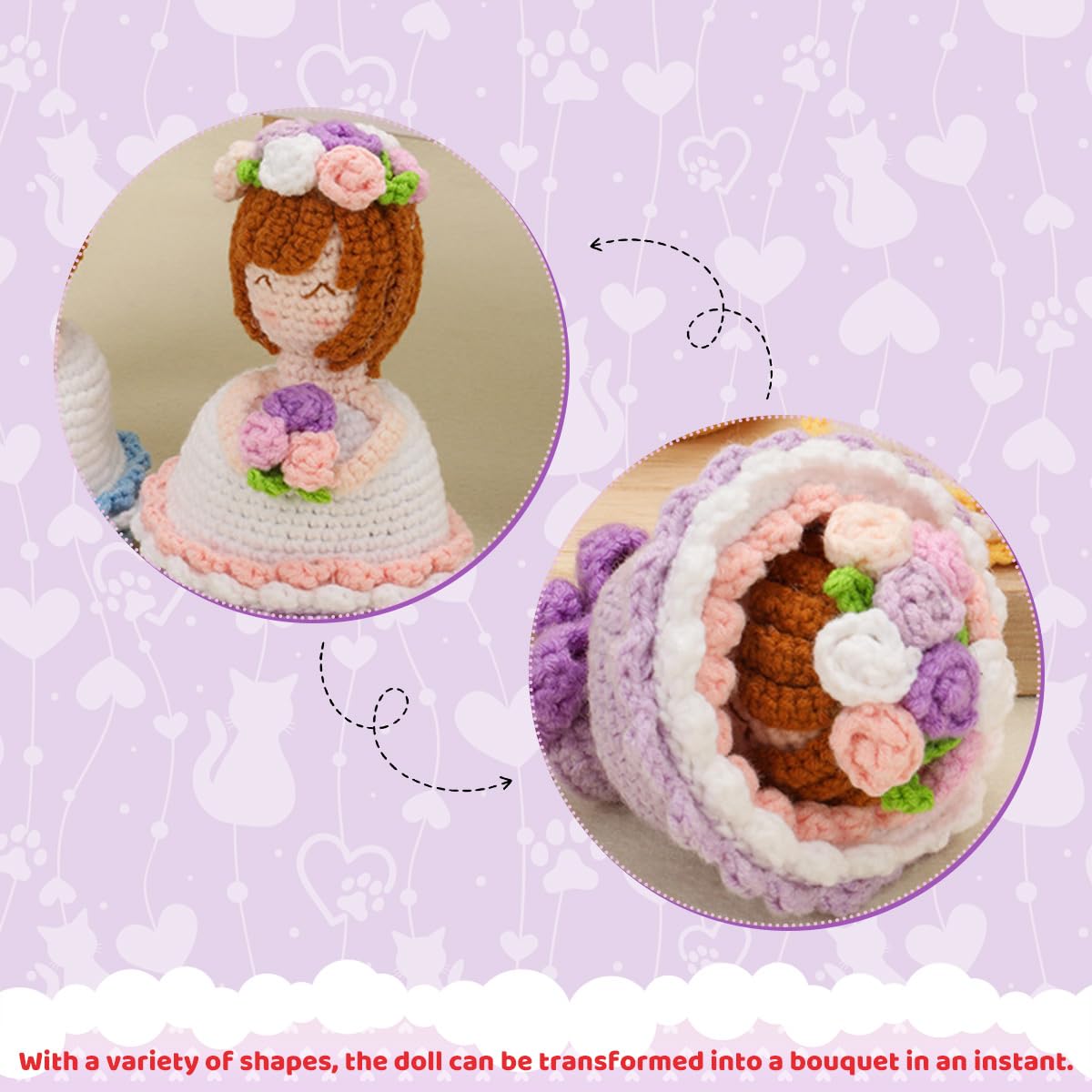 PATPAT DIY Stuffed Crochet Doll Craft Kit Set of 2 for Beginners with Video Guide | Gift Keyring Charm