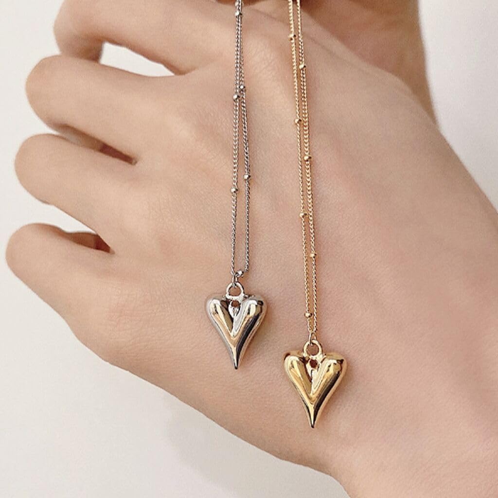 ZIBUYU Golden Heart Necklace for Women featuring Slim Chain Pendant | Y2K Style Gift Set 2PCS