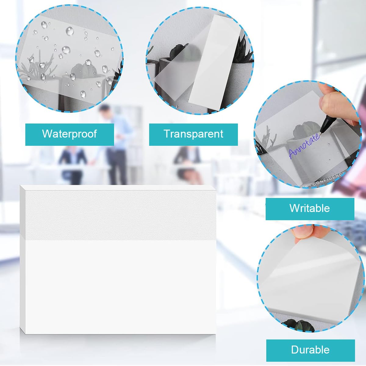 HASTHIP Transparent Sticky Notes for Books and Office with 400 Sheets and 4 Sizes | Writable PET Clear Notes