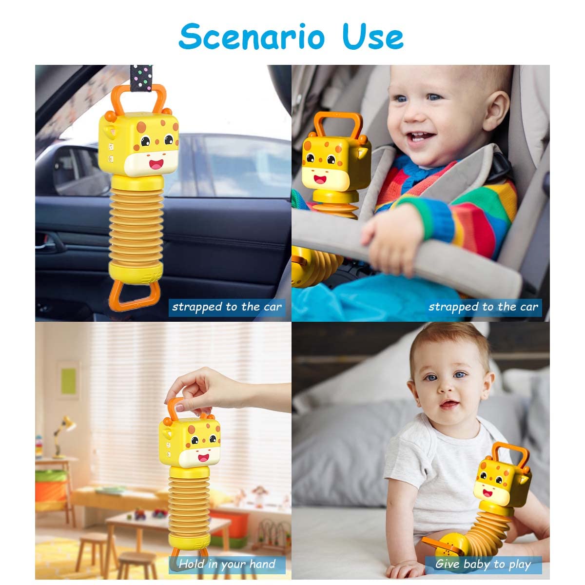 PATPAT Hanging Toys for Babies with Night Light and Musical Accordion Giraffe | BPA Free Sensory Toy