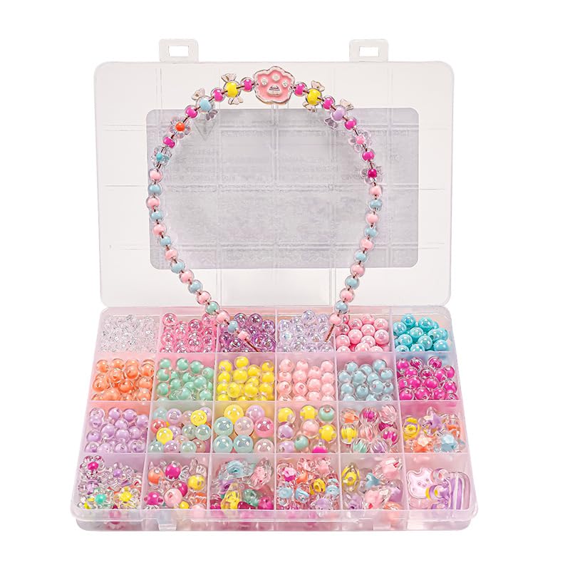 SANNIDHI 500Pcs Candy Cute Beads, Clear Acrylic Pearl Beads for Bracelet Making, Assorted Shiny Colourful Beads, Aesthetic Round Flower Heart Beads for Jewelry Making Girls Kids DIY Necklace Hairband