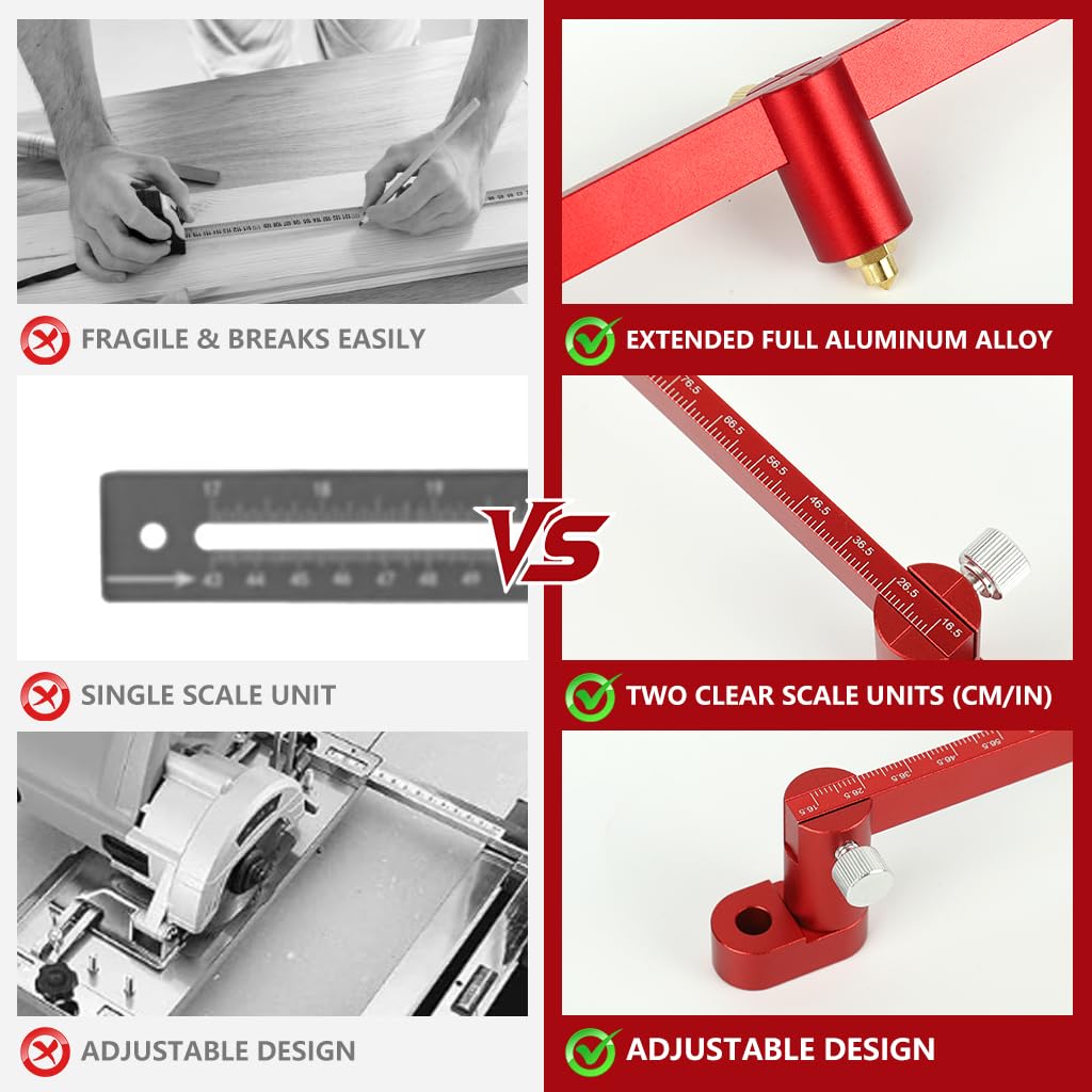 Serplex Woodworking Compass Scriber for Arc Drawing and Parallel Line Marking | 300mm Aluminum Alloy Precision Tool
