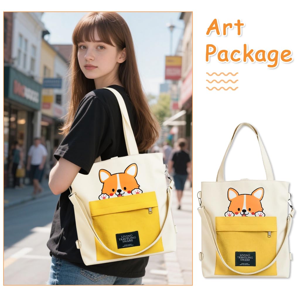 Zibuyu Canvas Crossbody Tote Bag for Women with Adjustable Detachable Strap 36x33cm | White Akita Dog Print Shoulder Purse