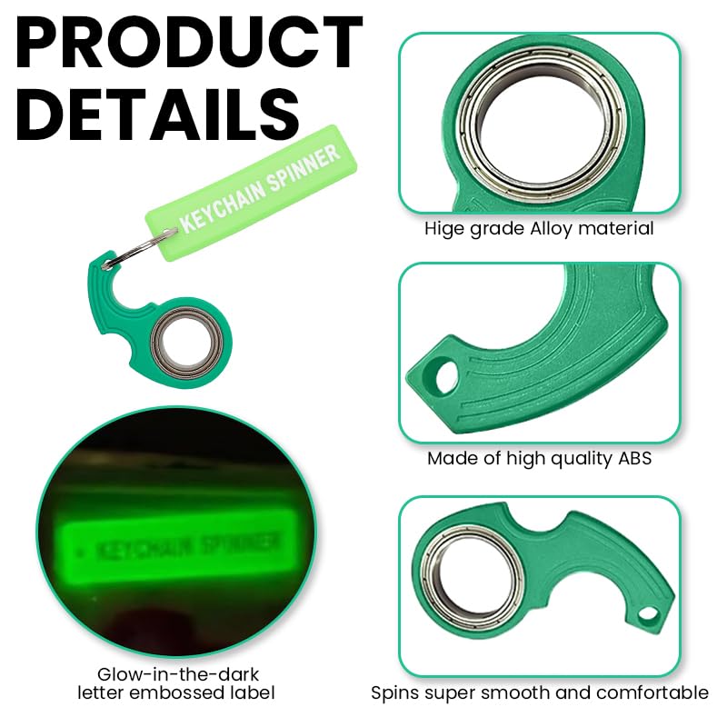Zibuyu Spinner Keychain for Bike and Car with 360° Rotating Shaft and Green Luminescent Strip