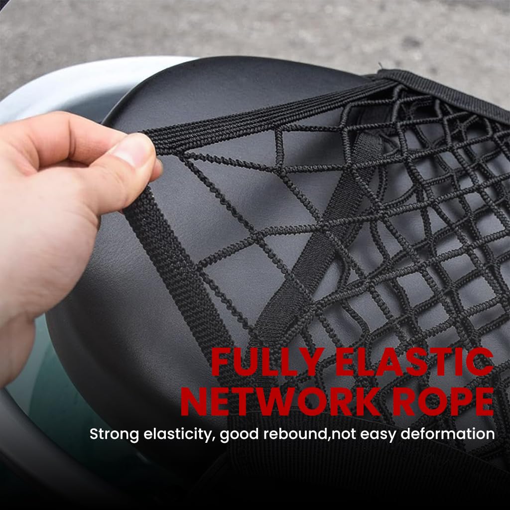 STHIRA Motorcycle Cargo Net for Bike Luggage 10x11 in with Quick Release Clasp and Double Layer Nylon Mesh
