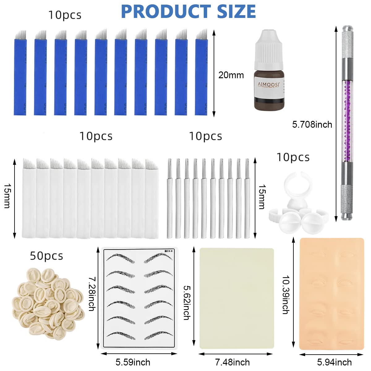 MAYCREATE Microblading Kit for Eyebrow Practice with 3 Needle Types and 210 pcs Tools | Anti Slip Pen and Black Ink for Beginners