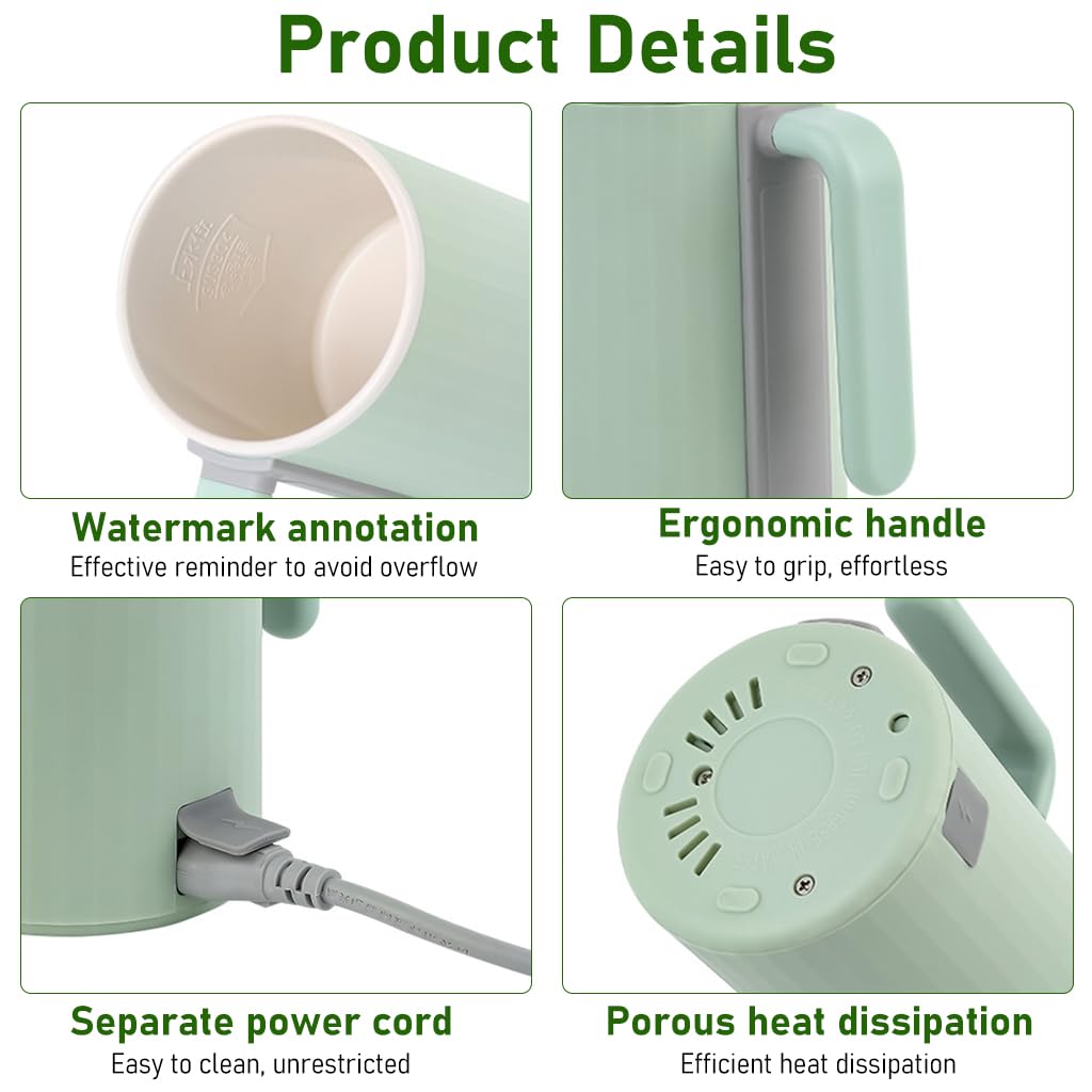 Supvox Electric Kettle for Travel and Home Use with 4 Preset Temperatures and Ceramic Liner | 450ml Portable Water Boiler Featuring LCD Display and Tea Strainer