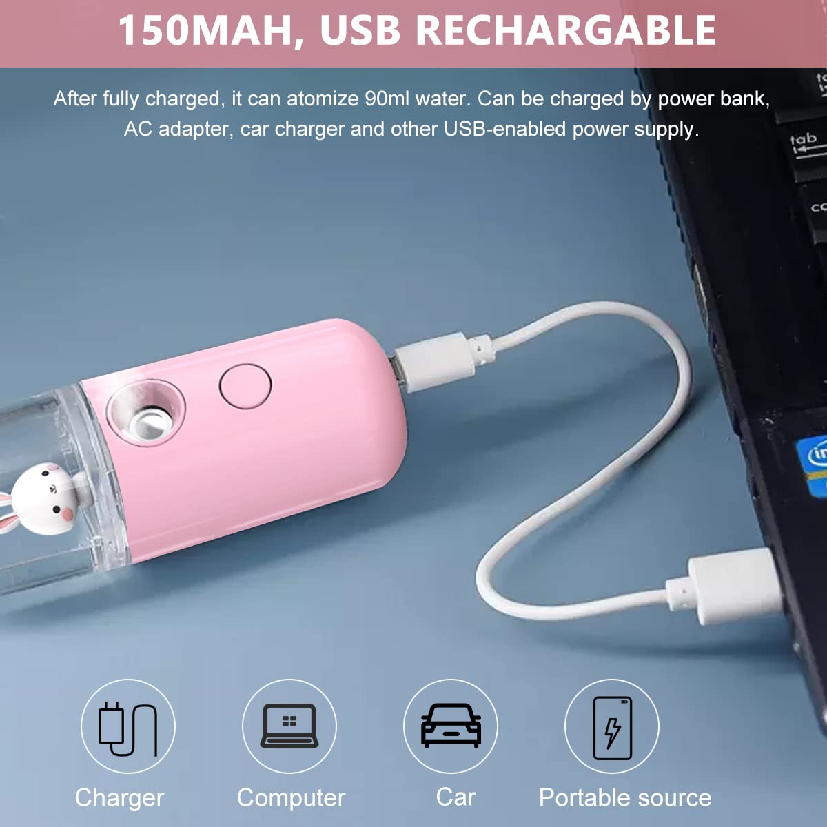 Venzina Mini Facial Nano Mist Spray for Skin Hydration with 30ml Capacity and USB Rechargeable Design