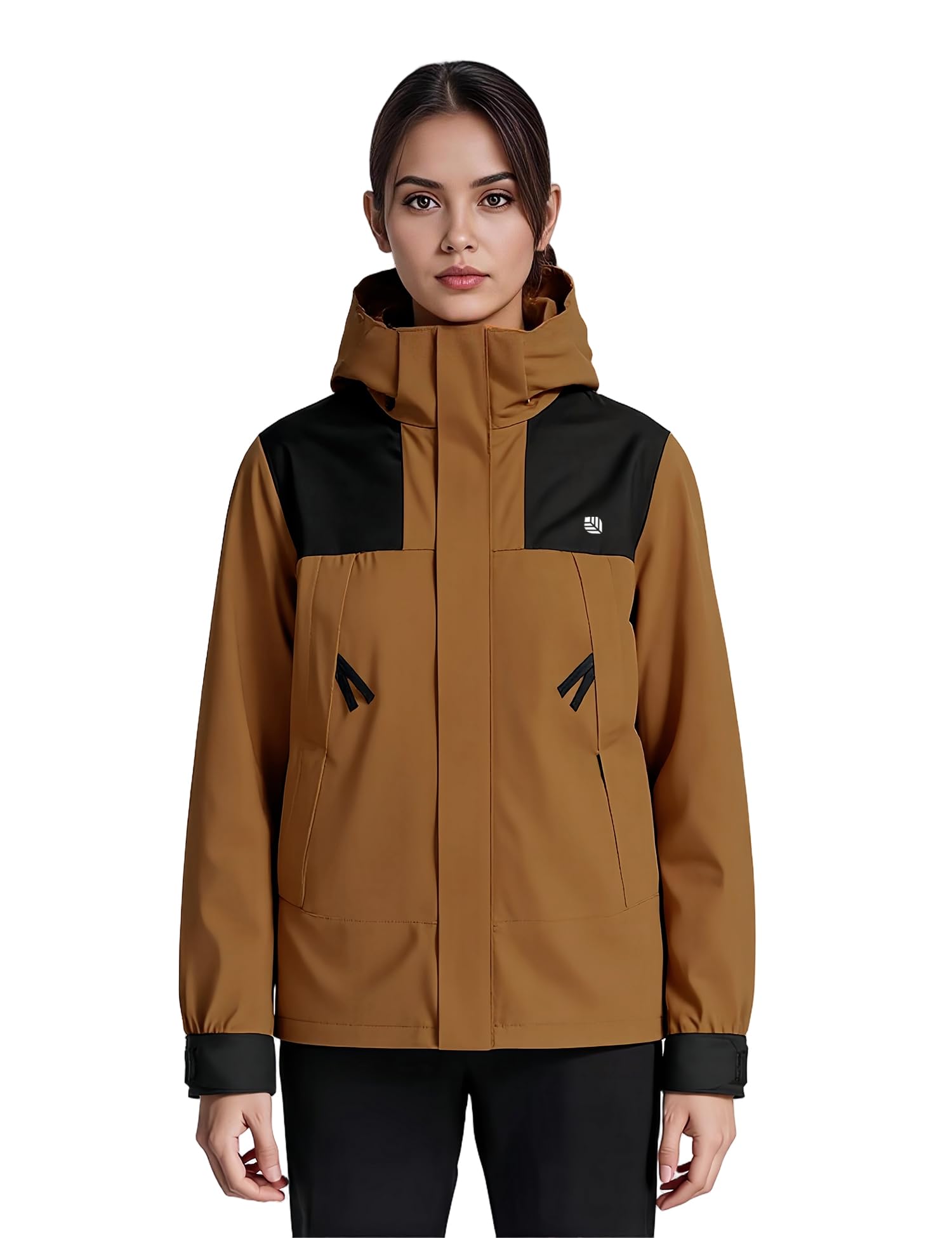 Venzina Women's Hiking Jacket for Trekking with Windproof and Water Resistant Design | Caramel Slim Fit Coat with Breathable Mesh Liner and Detachable Hood