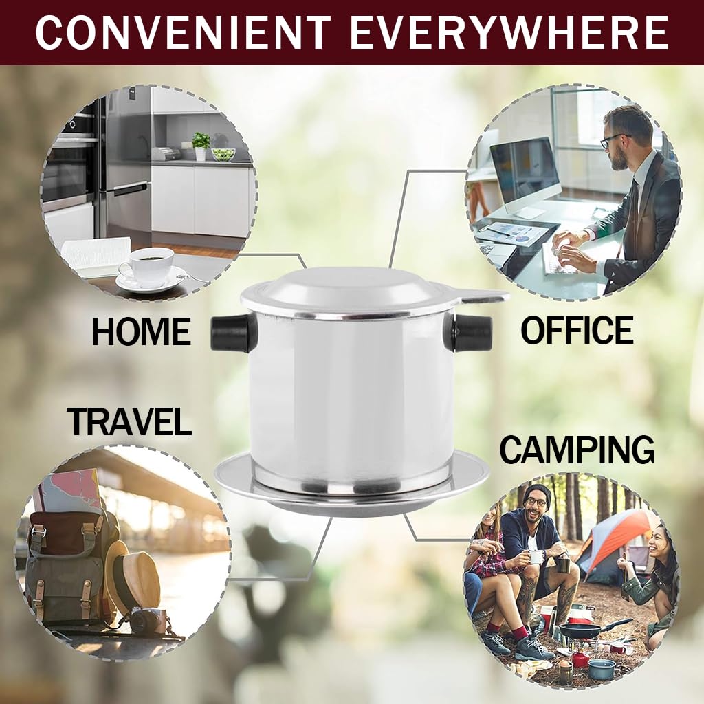 Supvox Vietnamese Coffee Maker Filter for Travel and Office Use with 8 oz Capacity | Stainless Steel Slow Drip Design