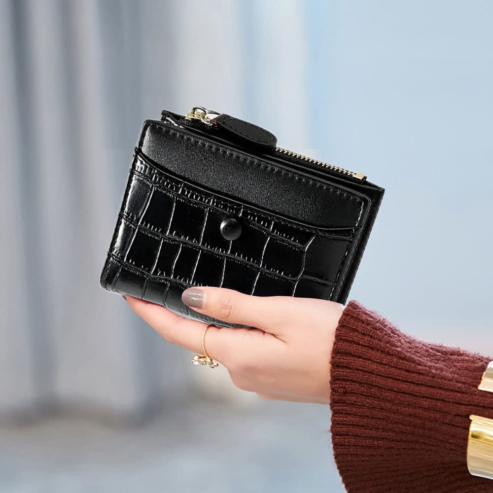 PALAY Small Wallet for Women with 6 Card Slots and Zipper Coin Pocket | PU Leather Black Purse