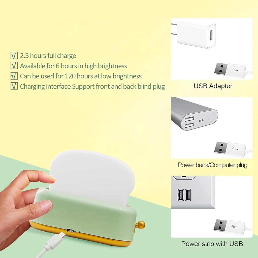 ELEPHANTBOAT® Plastic Desk Lamp Cute Cartoon Toaster Night Light with Timing Function USB Rechargeable Warm Dimmable LED Green Modern 3PCS