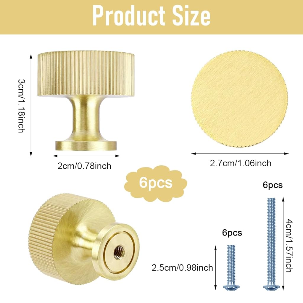 HASTHIP 6Pcs Drawer Pulls Handles 28mm Dia Golden Textured Round Luxury Aluminum Cabinet Door Knobs Universal Replacement Handles for Drawer, DIY Wooden Crafts, Cabinet Door