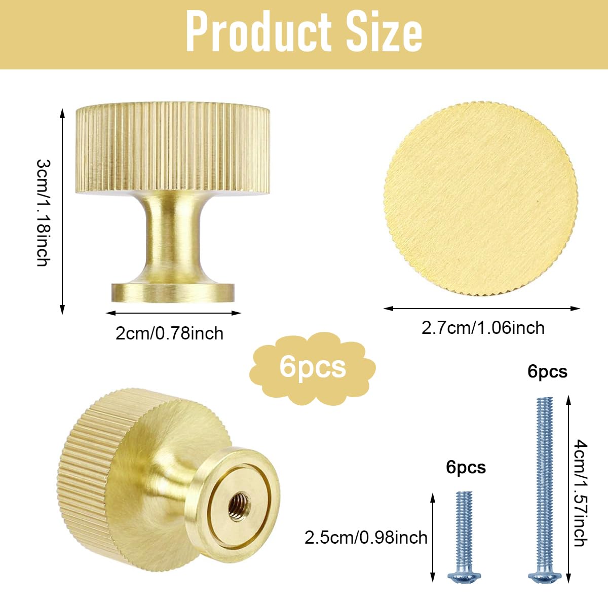HASTHIP Drawer Pulls Handles for Cabinets and DIY Crafts with 28mm Round Gold Aluminum Knobs | Elegant Textured Design