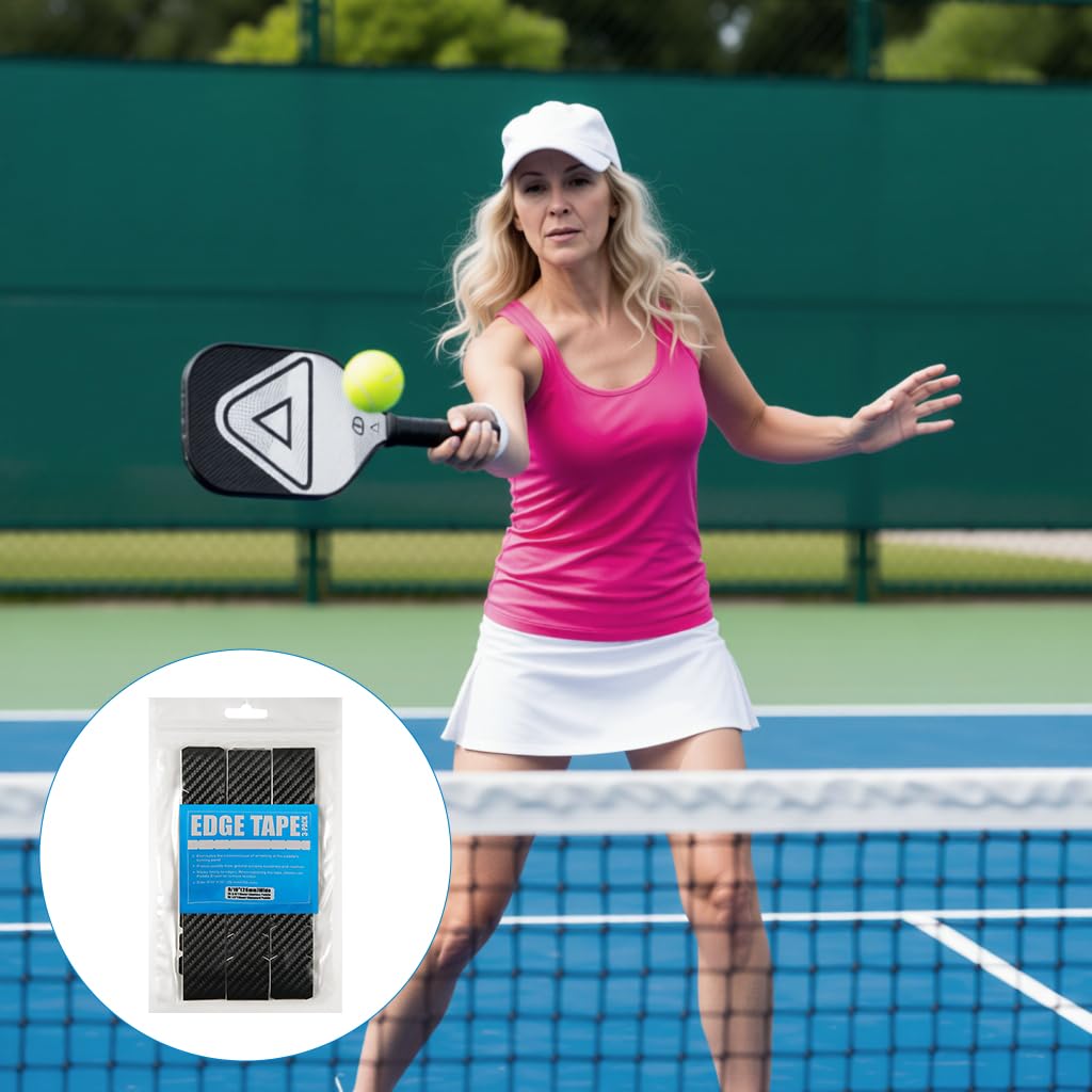 Proberos Pickleball Paddle Edge Protector Tape 3 Pcs with Self Adhesive PU Stripe | Carbon Fiber Pattern for Racket Protection