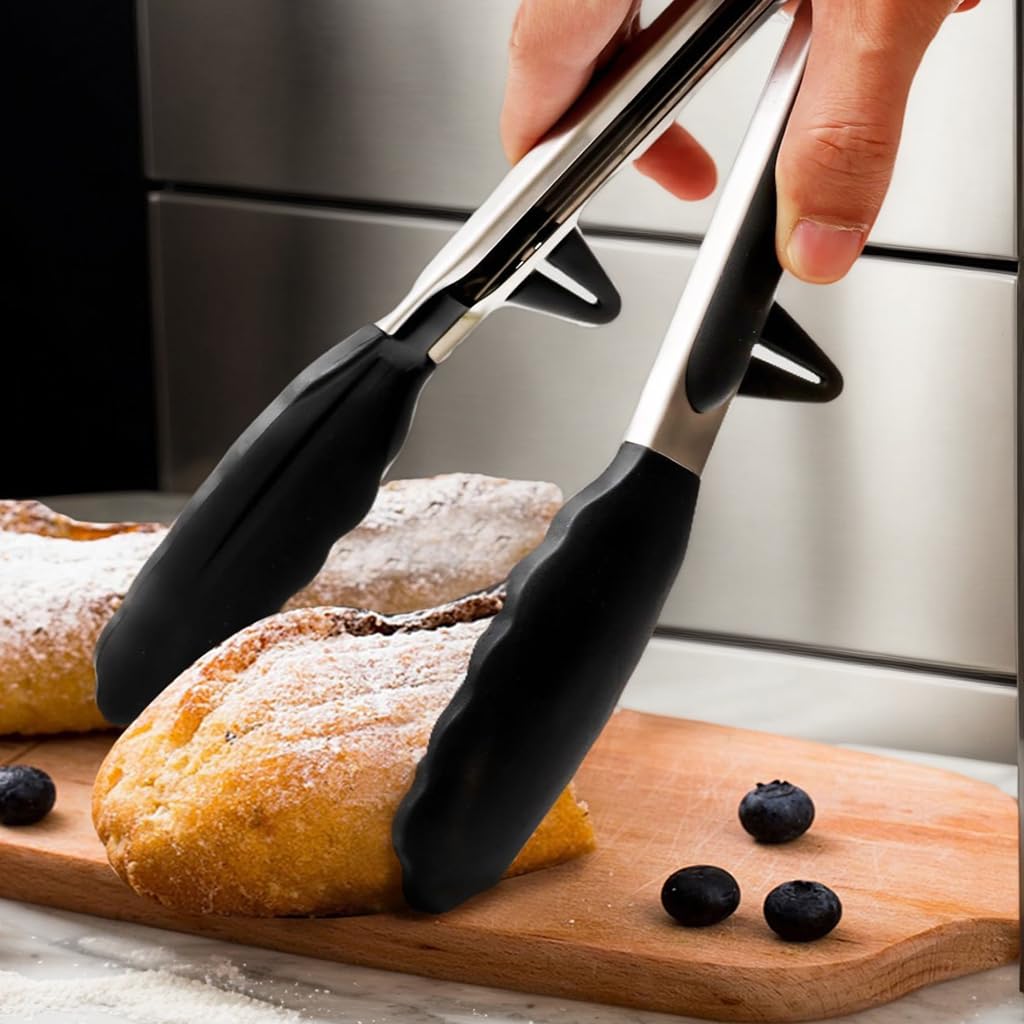 ZIBUYU Kitchen Tongs 9 in Set for Cooking and Serving with Integrated Riser Design | Food Grade Silicone and Stainless Steel