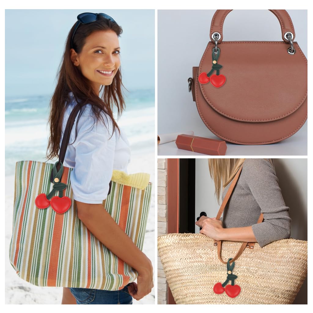 SANNIDHI Bag Charm Keychain for Purses with 7x11 cm Cherry Design and Snap-Button Closure | PU Accessory for Women and Girls