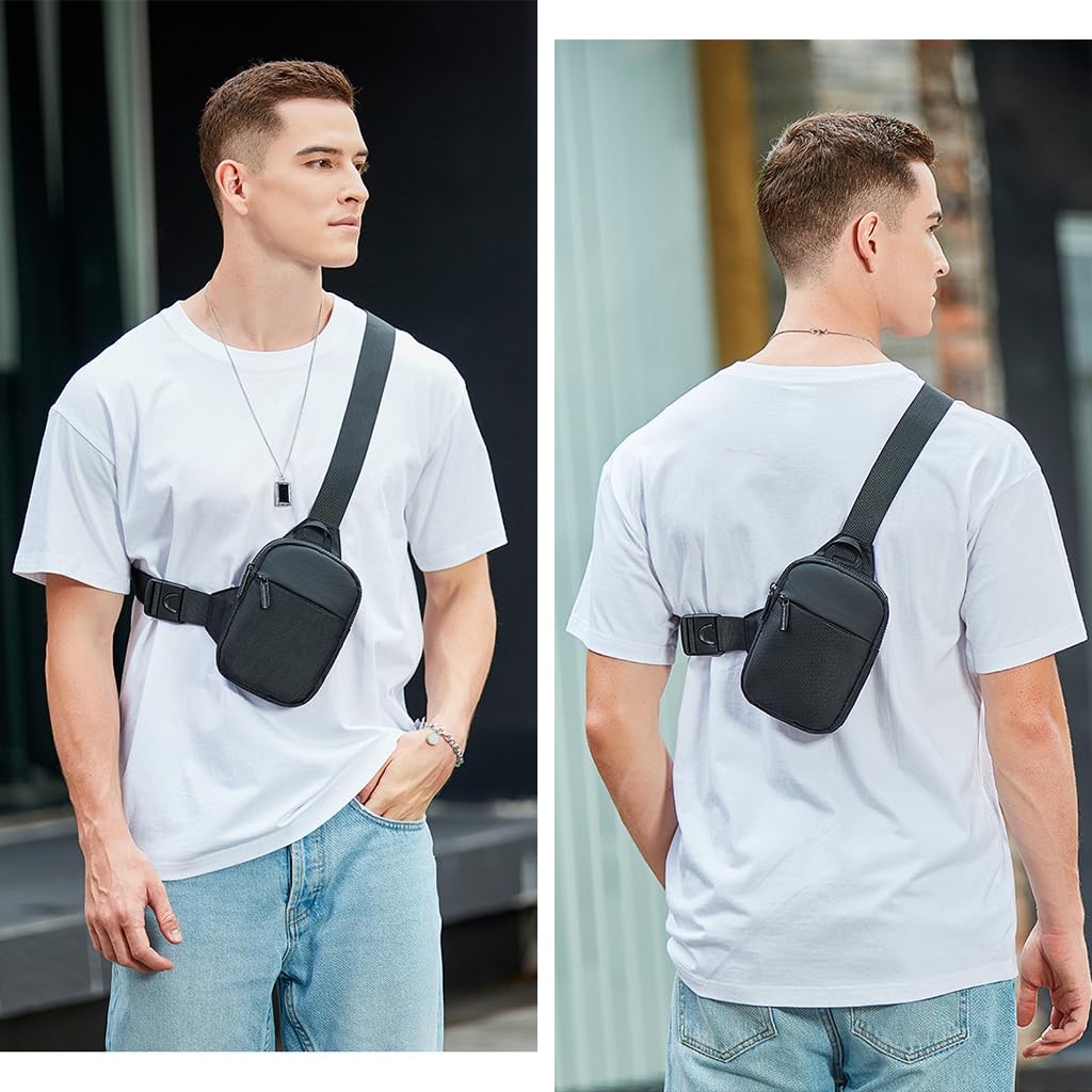 GUSTAVE Small Sling Bag for Men with Double Zipper Compartments 5.7x1.8x7.5 in | Waterproof Nylon Crossbody